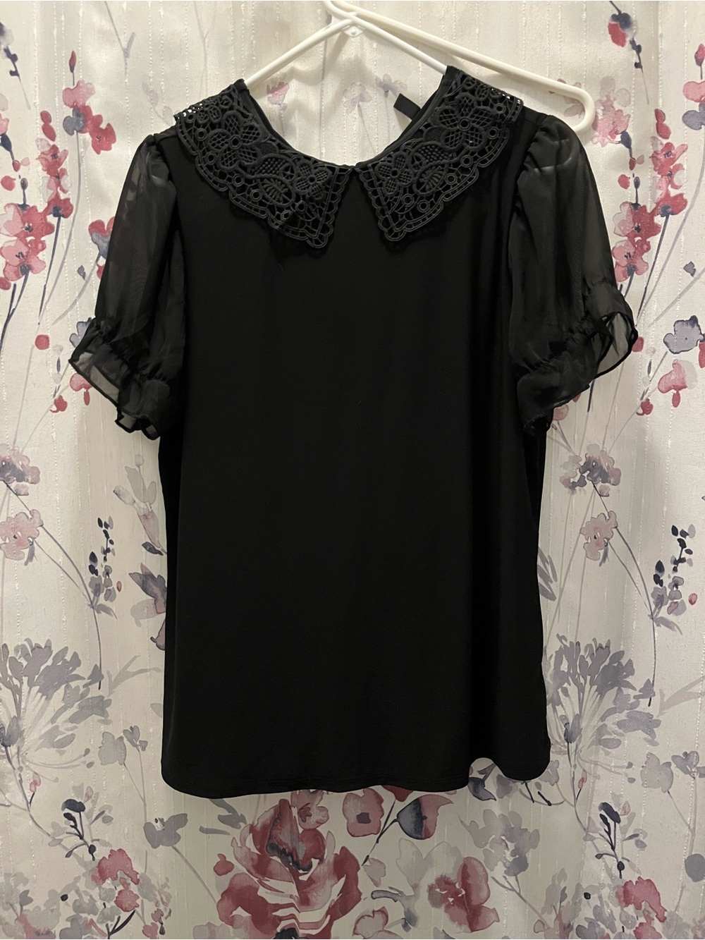 Zara Black Lace Collar Sheer Sleeve Blouse